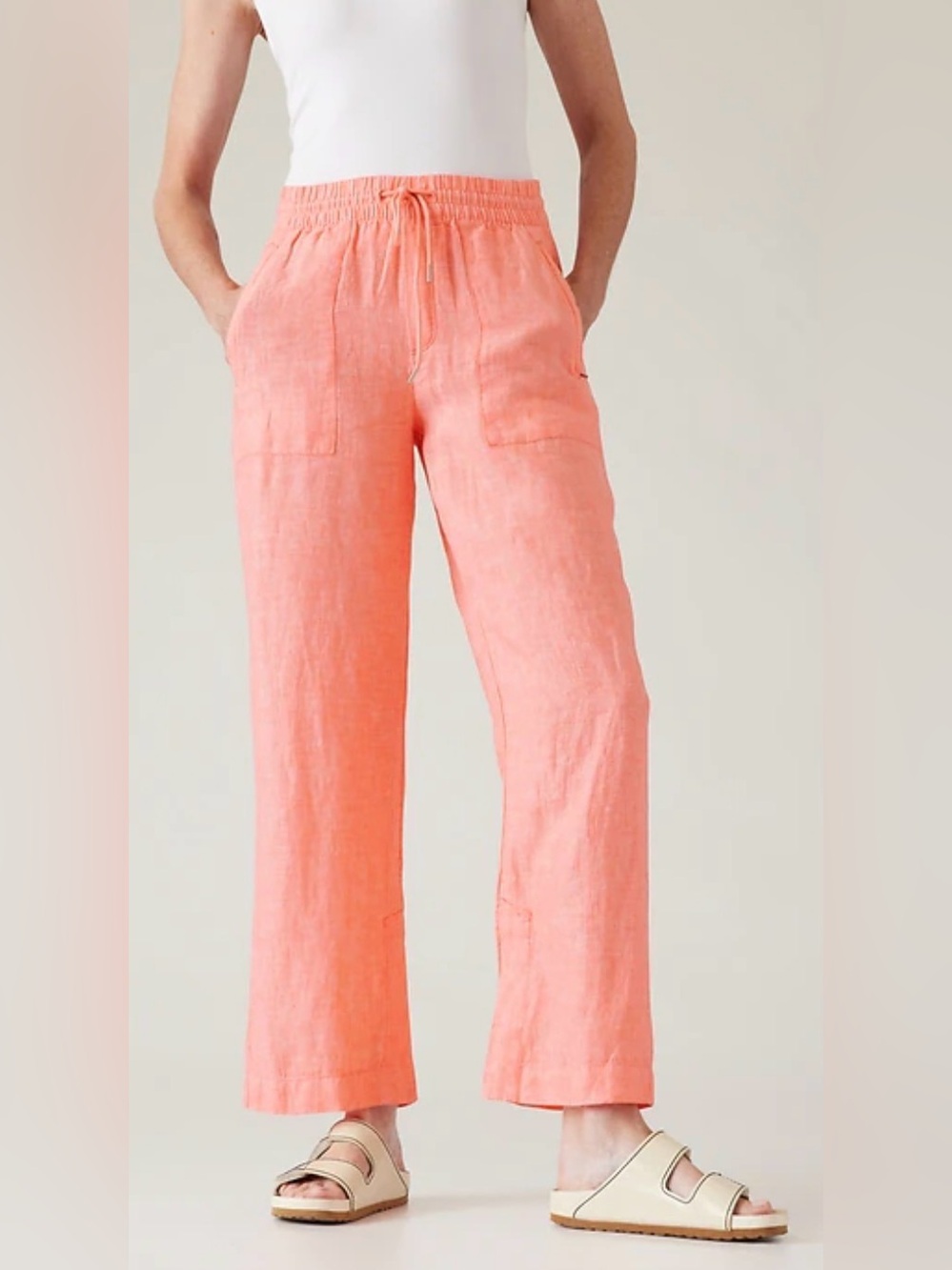 Athleta Retreat Linen Wide Leg Pants in Sunset Glow/Coral Size 12P - Picture 1 of 9